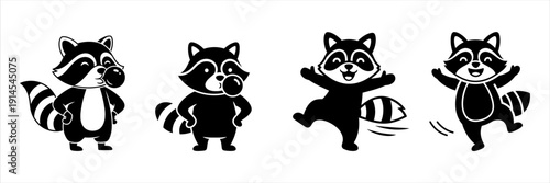 Cute Cartoon Raccoons Doing Various Activities and Poses