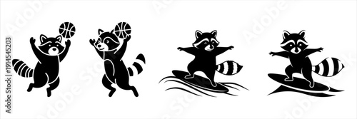 Dynamic Raccoon Characters Engaging in Sports and Outdoor Recreation