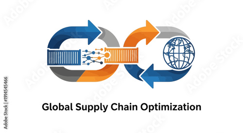 Global Supply Chain Optimization illustration showing logistics and worldwide distribution