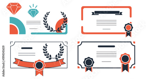 Jewelry Certificate line art vibrant color clean modern illustration