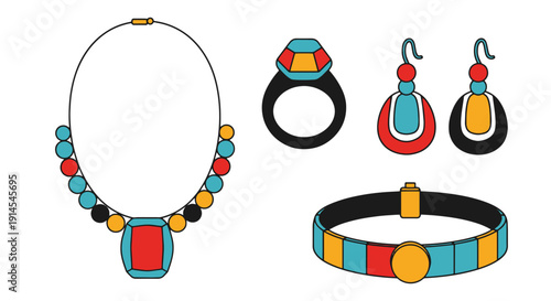 Jewelry Collection line art digital illustration modern color design