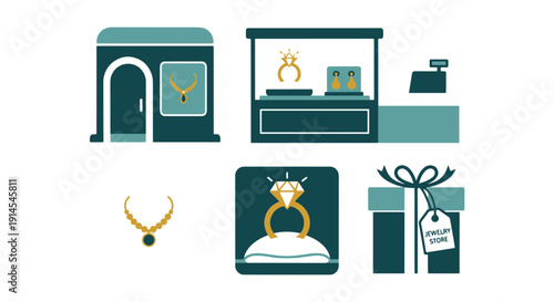 Jewelry Store Line filled color trendy design clean modern illustration