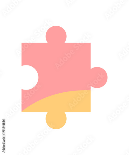Colorful jigsaw puzzle piece with playful and flat silhouette style. Boardgame element shaped as a fun toy piece. Bright and simple graphic ideal for games, table activities, or entertainment