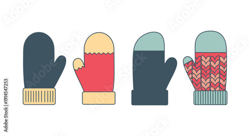 Knitted Mittens Line dynamic modern abstract illustration