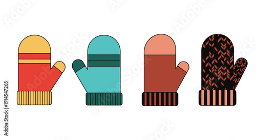 Knitted Mittens Line colorful shape vector illustration