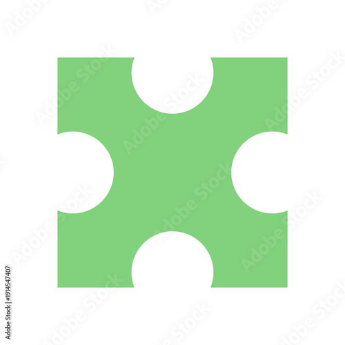 Flat green jigsaw puzzle silhouette. Classic puzzle piece for table games, toys, and boardgame activities. Simple leisure design for fun and play, promoting skill hobbies interactive recreation.