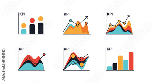 KPI Chart Line art modern abstract color vector