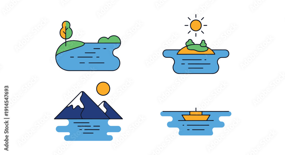 Fototapeta premium Lake Line art vector color filled abstract design soft tone