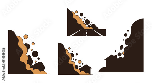Landslide Line art simple minimal color illustration