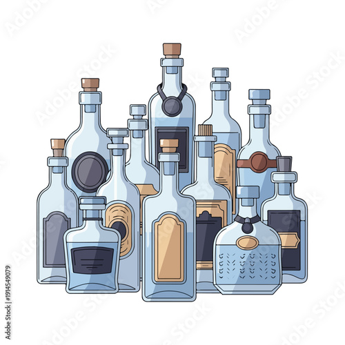 Collection of assorted liquor bottles on white background