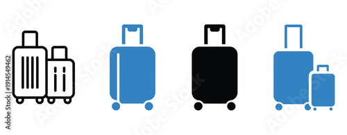 Luggage icon sheet multiple style collection, including line, solid, outline, and filled icons