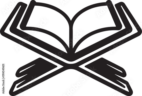 Quran book on rehal stand vector icon,Islamic holy book black silhouette