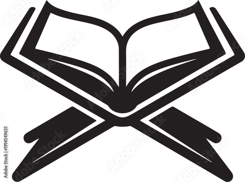 Quran book on rehal stand vector icon,Islamic holy book black silhouette