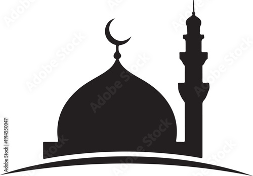Silhouette of a mosque with crescent ,Islamic mosque and crescent moon silhouette Vector
