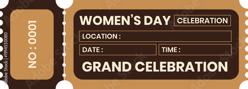 Retro Women's Day Celebration Event Ticket Vector Template with Vintage Colors