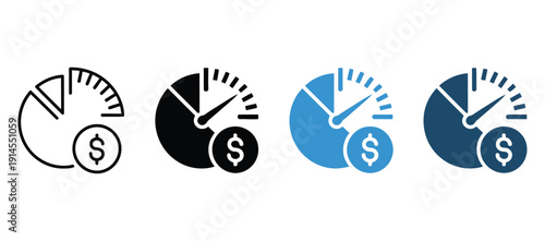 Market share icon set multiple style collection, including line, solid, outline, and filled icons