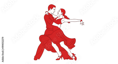 Couple dancing tango together passionately on dance floor indoors, vector illustration