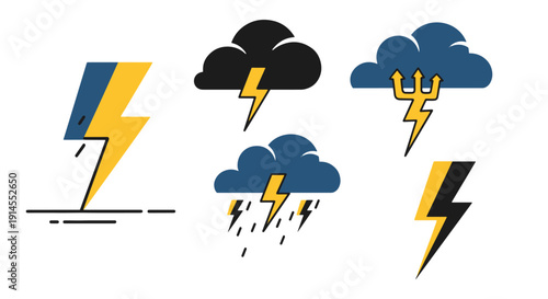 Lightning Storm Line colorful shape vector illustration