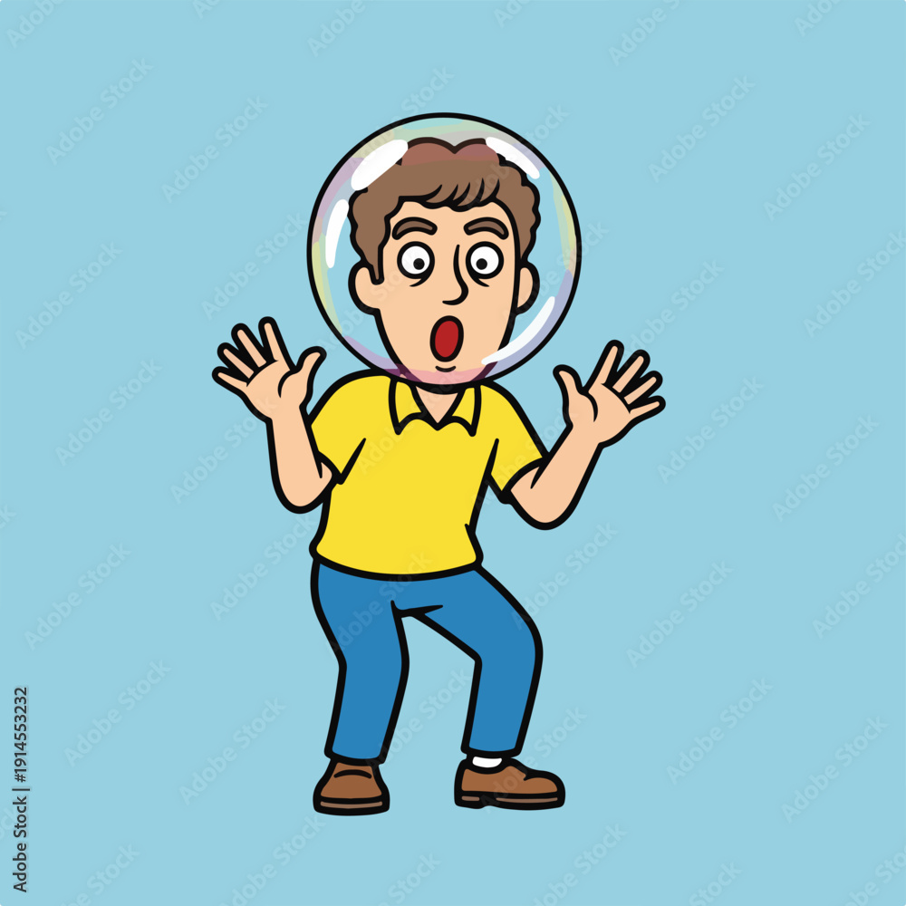 Obraz premium man in bubble cartoon character expressing surprise or fear