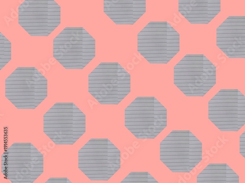 Foto Seamless geometric pattern featuring grey line textured octagons on a soft coral