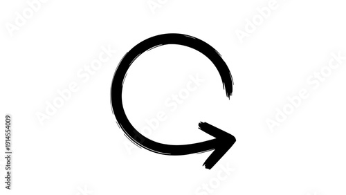 A simple black circular arrow icon with a white background