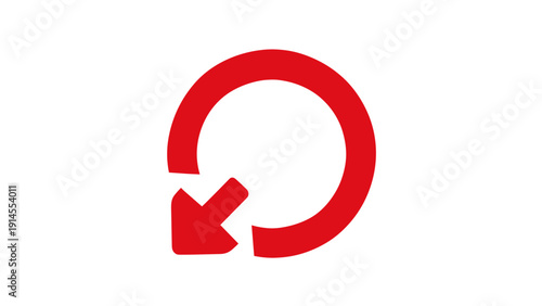 A red circular arrow icon with a clockwise direction on a white background