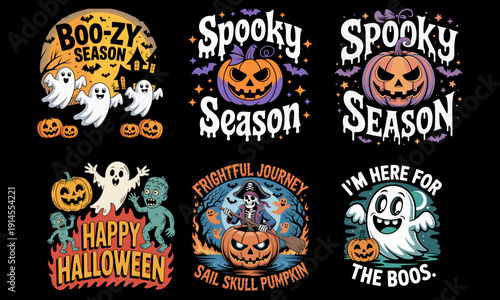 Ghost and Cat Kids Halloween T-Shirt,  Spooky Cotton Tee, Halloween T Shirt, Unisex Funny Spooky Graphic Tee, alloween Halftone PNG Bundle - Vintage Spooky Designs, Retro Halloween Graphics for Crafts