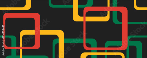 red yellow green abstract geometric shapes on black background, black history month template, juneteenth social network post