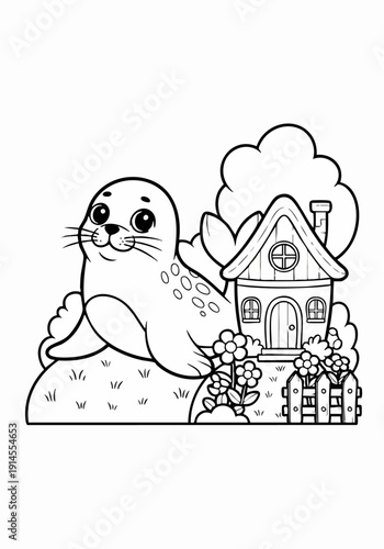 Adorable cartoon seal pup resting peacefully.