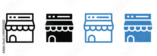 Online shop icon set multiple style collection, clean vector illustrations in various styles