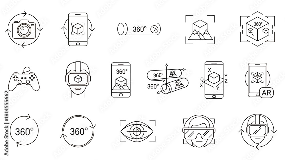Fototapeta premium Collection of abstract interface icons and 3D symbols for graphic resources and design concepts.