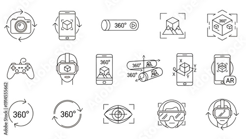 Collection of abstract interface icons and 3D symbols for graphic resources and design concepts.
