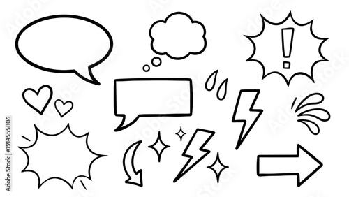 A set of various comic book style speech bubbles and emotive icons in a flat vector design