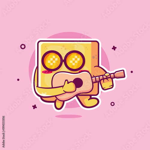 cool tofu food character mascot playing guitar isolated cartoon