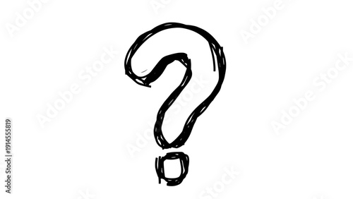 A hand-drawn black question mark icon on a white background