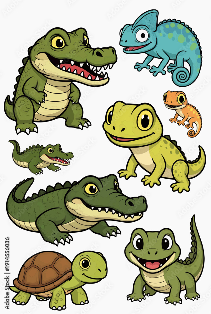 Naklejka premium Vibrant Tropical Reptile and Amphibian Vector Mascot Collection