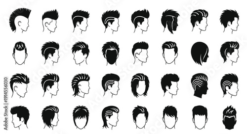 Vector, Illustration, Set, of, Men, Hairstyle, Silhouettes, for, Barber, Shop, Grooming, Salon, Male, Haircut, Fashion, Styling, Identity, Branding, and, Professional, Graphic, Designs