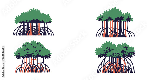 Mangrove Forest Line creative tone color illustration
