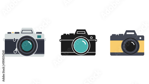 Triple Camera Icon Set in Varied Colors for Graphic Resources and Design Projects.