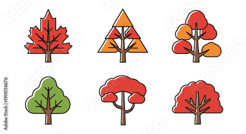 Maple Tree Line art clean colorful vector
