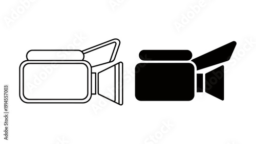 Pair of video camera icons in outline and solid styles for filmmaking and media use.