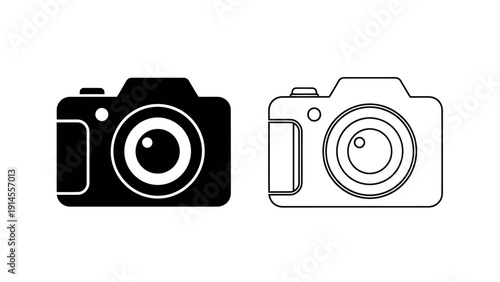 Pair of black and outline camera icons for graphic resources and design projects.