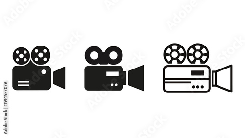 Set of three vintage film camera icons for design and media projects with retro appeal.