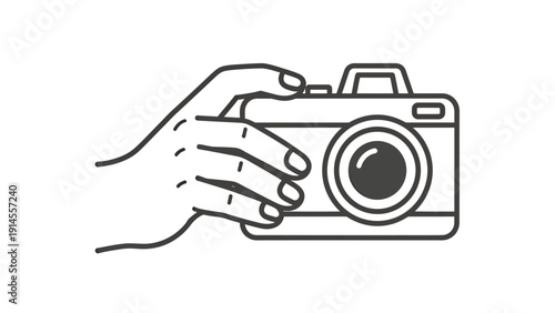 Minimal vector illustration of hands holding a camera, a clear depiction of photography and handheld gear.
