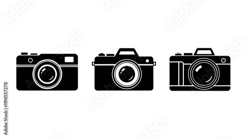 Three Black Camera Icons Illustration for Graphic Resources.