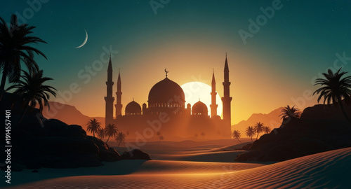 Sunset Serenity: Mosque in the Desert