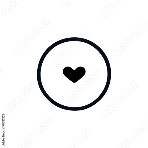 A black heart icon enclosed in a circle on a white background with simple graphic design.