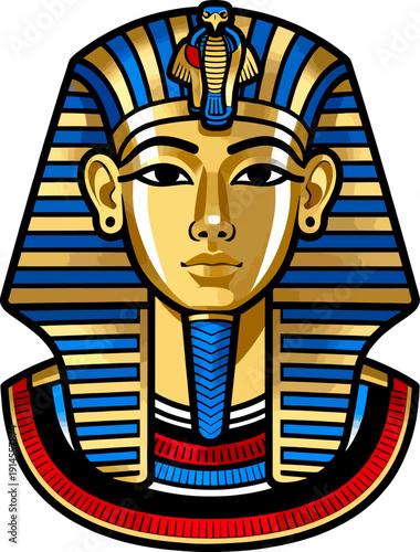 Ancient Egyptian Pharaoh King with Golden Nemes Headdress and Cobra Symbol Vector Illustration for History Education