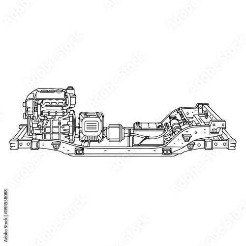 Detailed blueprint of a complex mechanical device or machinery component
