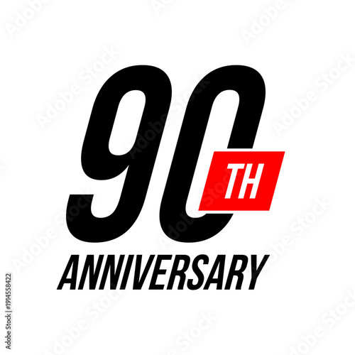 90th anniversary celebration label, ninety years jubilee congratulation card vector template, happy birthday sign, event invitation